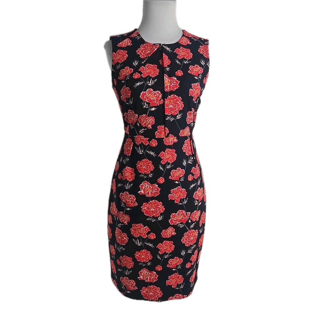 Banana Republic 6P Navy Red Floral Sleeveless Sheath Dress 6 Petite